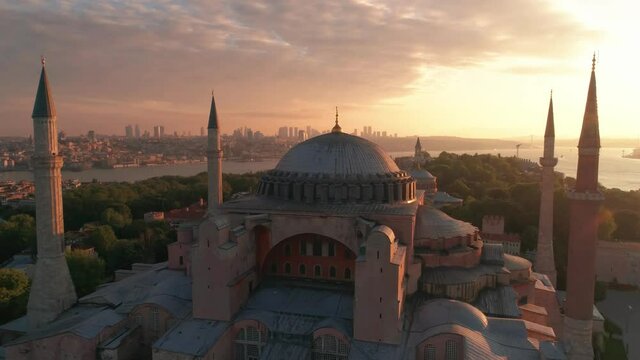Hagia Sophia drone footage at sunset