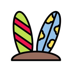 Hawaii icon related hawaii surf boards with strips and sand  vector with editable stroke,