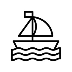 Hawaii icon related boat or ship with cloth, flag and water waves vector in lineal style,
