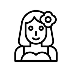 Hawaii icon related hawaii girl or women with hawaii flower vector in lineal style,