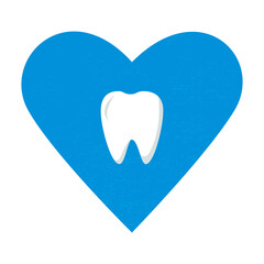 Dentistry. Tooth and heart. Dental concept.Vector illustration on isolated blue background. Flat style for
dental clinics, banner, network, logo