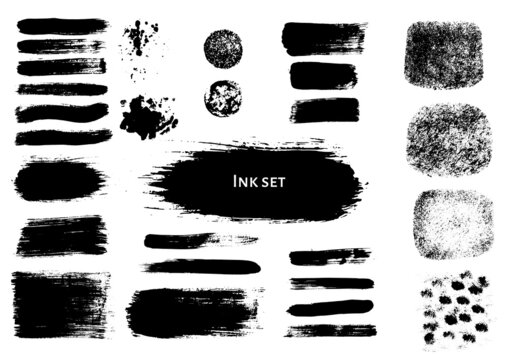 Set of vector ink brush strokes. Collection of  hand drawn graphic element for  grunge backgrounds, banners, creative works
