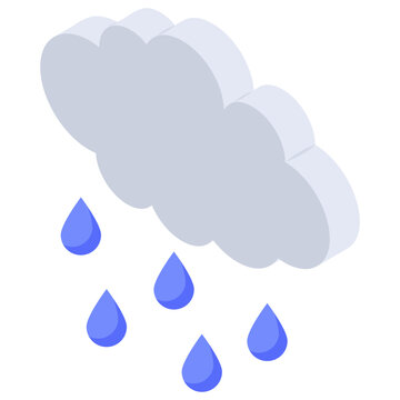 
Clouds with drops, rin isometric icon 
