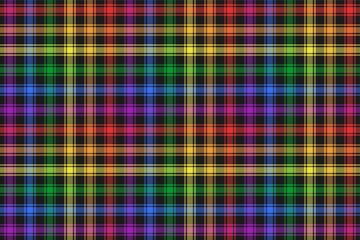 rainbow lgbt flag colors on black tartan style fabric texture repeatable pattern from plaid, tablecloths, shirts, clothes, dresses, bedding, blankets editable vector illustration - 380270480