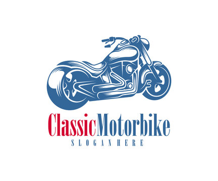 Motorcycle monochrome emblems, logo and motorbike badges with descriptions of custom bikes, classic garage. vector illustration