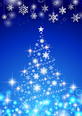 Print縦 キラキラ 雪の結晶のイルミネーションが美しいクリスマス背景