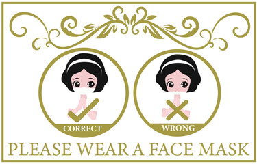 Two women showing how to wearing protective mask correctly.How to wear a face mask correct and wrong. Please wear a  mask. 