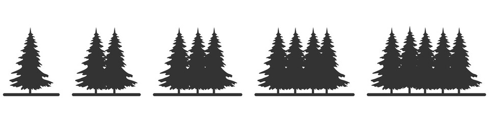Pine silhouettes set. Coniferous trees. Background pattern. Vector illustration

