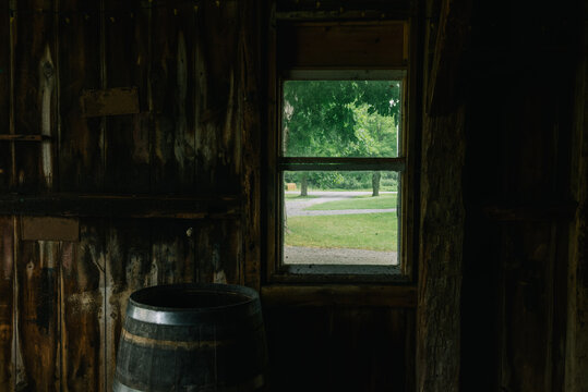 Farm Window with Barrel