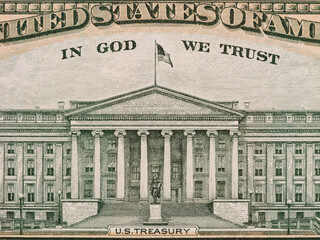 US Treasury on ten dollar bill close up macro, united states money