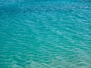 Fototapeta na wymiar Turquoise rippled sea water surface background, texture