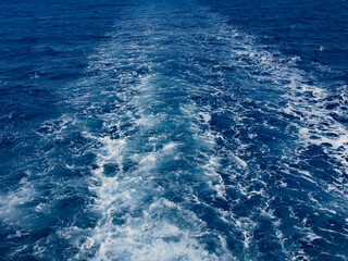 Cruise ship wake on the sea surface, ocean boat foam trail