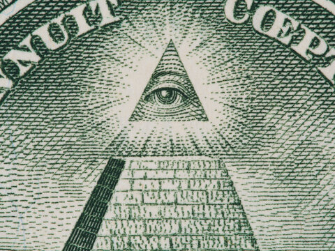Eye of Providence (all-seeing eye of God) from US one dollar bill super macro, great seal, united states money
