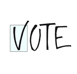 Vote handwritten vector word with  tick illustration to election campaign. Lettering design element for cards, posters, badge, pin, sticker, ad. Sign to encourage for voting.