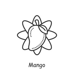 Mango fruit line icon. Tropical, exotic fruit. Sacral, totem plant. Indian National symbol. Indian agriculture. Indian culture, traditions and customs. Isolated vector illustration. Editable stroke 