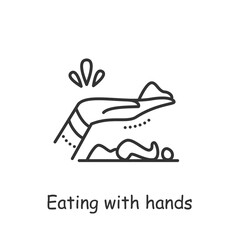 Eating with a hands line icon. Indian meal traditions. Eating without cutlery. Features of Indian cuisine. Indian culture, traditions and customs. Isolated vector illustration. Editable stroke 