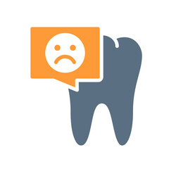 Tooth with sad face in chat bubble colored icon. Diseased organ in the oral cavity symbol