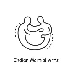 Indian martial arts line icon. Fighting sport. Self-defense. Taekwondo, Karate, Jujutsu, Aikido and more. Indian culture, traditions and customs. Isolated vector illustration. Editable stroke 