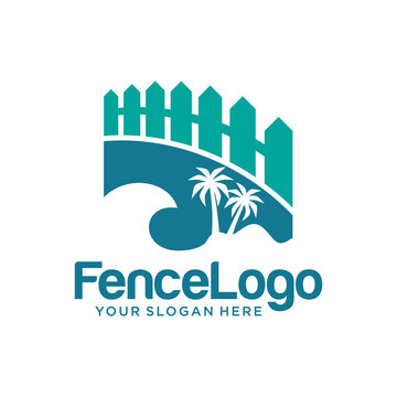 Modern Fence logo with palm beach design Vector template