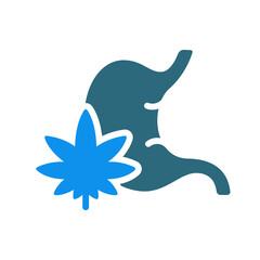 Human stomach with marijuana colored icon. Cannabis treatment, anesthesia symbol