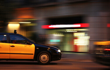 Night scene of a Barcelona taxi