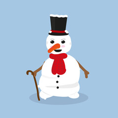 Christmas snowman in winter Christmas day in blue background.