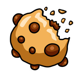 Stylized Cartoon Bitten Chocolate Chip Cookie