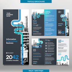 Business Brochure Template in Tri Fold Layout. Corporate Design Leaflet with replacable image. - obrazy, fototapety, plakaty