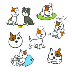 cute cartoon dog stickers on the white background