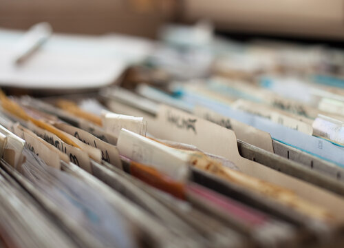 File folders full of paper in an office