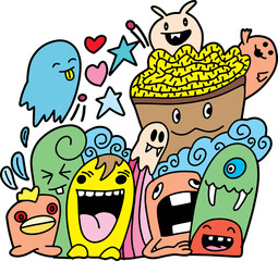 Funny monsters DooDle Cute. Vector illustration