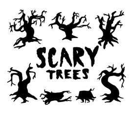 Scary trees doodle set.