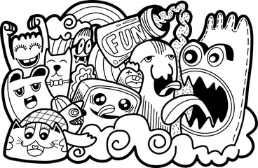 Funny monsters pattern for coloring book
