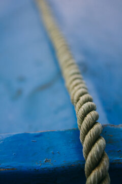 Hemp rope on a blue boat