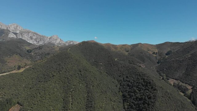 DRONE AERIAL FOOTAGE: The Picos de Europa (Peaks of Europe) a mountain range part of the Cantabrian Mountains in northern Spain.