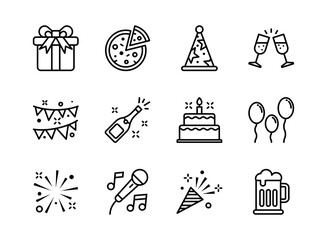 Party icon set outline style. Symbols for website, print, magazine, app and design.