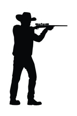 Hunter with sniper gun silhouette vector