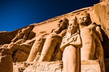 Ancient Egyptian temple built by Ramses II, dedicated to his wife Nefertari, sculpted in the stone of the mountain, in Abu Simbel next to Lake Nasser in Nubia, Egypt, Africa ,nefertari
