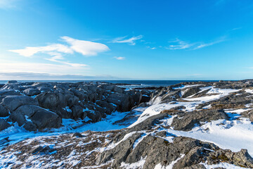 Picturesque winter view of Black sand beach in Stokksnes, Iceland.