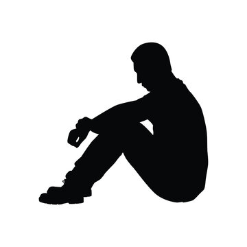 recommend clip art: Sitting sad man silhouette vector