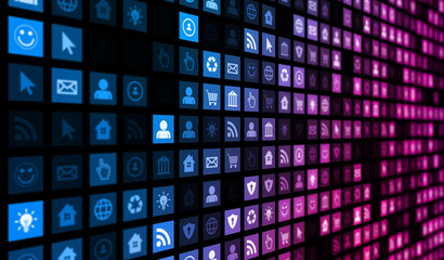 sfondo, griglia, icone, tecnologia, digitale © xyz+