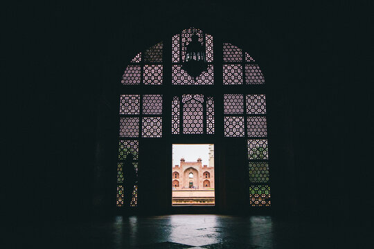 Silhouette of a door in India. Sikandra fort, Agra, India
