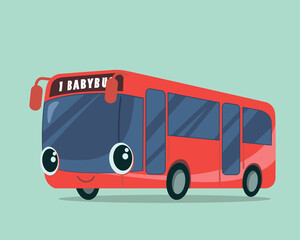 Cartoon children's baby childish style toy bus coach. Comic vector illustration of a character for a book. Flat design. © olgache