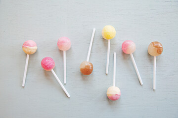 colourful lollypops on blue background
