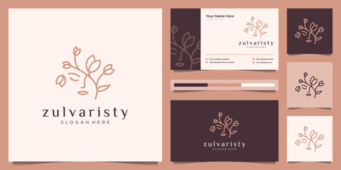 women face combine flower and leaf logo design and business card.