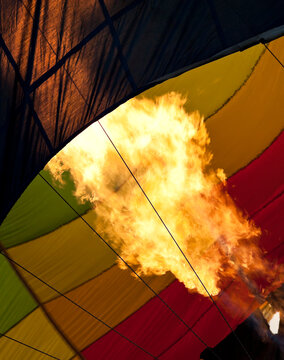 Flames Burst Out as a Hot Air Balloon is Being Inflated