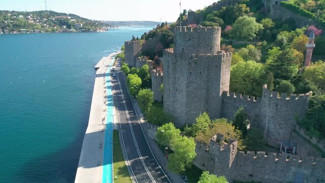 Istanbul Rumeli Castle aerial view during Corona Curfew