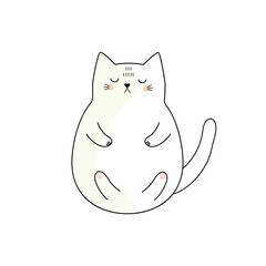 Vector illustration of cute kawaii hand drawn doodle white cat lying on the back sleeping. Funny animal character for kids room nursery wall decor cards