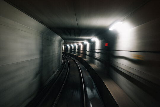Motion blurred view of underground tunnel