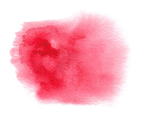 Red watercolor stain with aquarelle wet edges, brush strokes